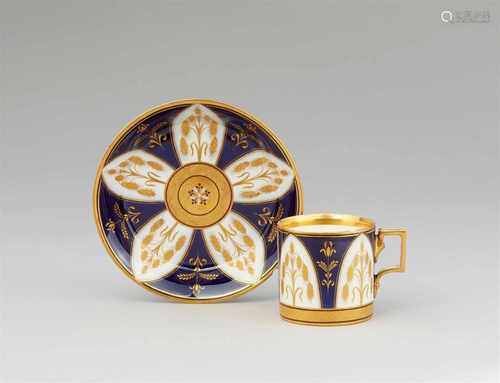 A Vienna porcelain cup and saucer with wheat sheaf motifsOf cylindrical form with original saucer.