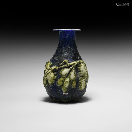 Roman Blue Glass Vessel with Vine Leaf Design