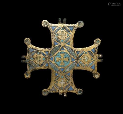 Medieval Limoges Gilt Enamelled Cross Pend…