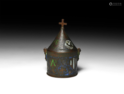 Medieval Limoges Heraldic Lidded Pyxis