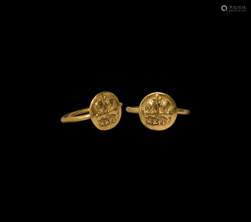 Byzantine Gold Ring with Cross and Facing Busts