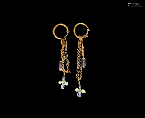 Byzantine Gold Earring Pair with Cross Pe…