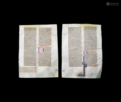Medieval English Bible Manuscript Leaf with…