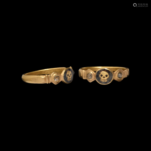 Post Medieval Gold Skull Ring with Diamonds