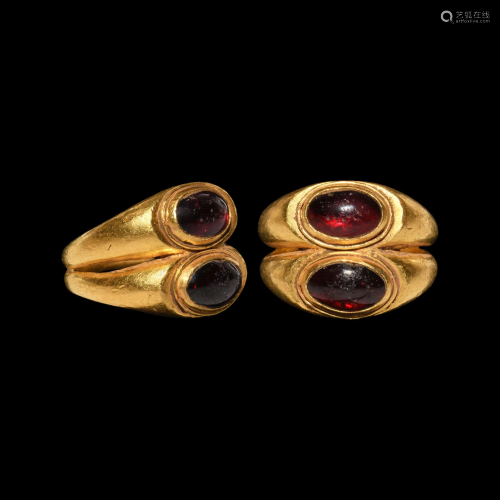 Roman Gold Double Bezel Ring with Garnets
