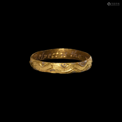 Decorated 'Respect is the Valewe' Gold Posy Ring
