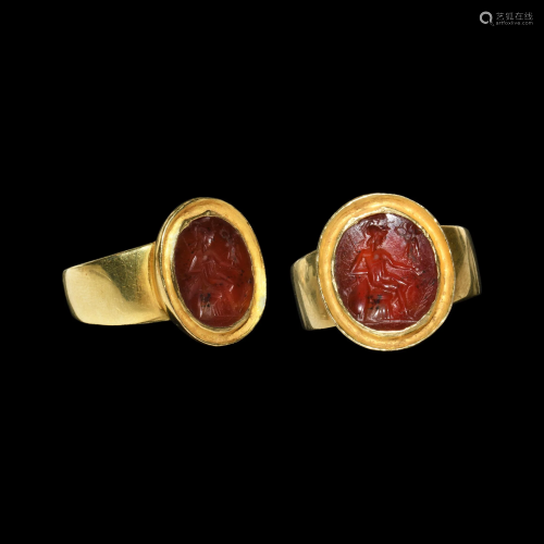 Roman Seated Roma Gemstone in Gold Ring