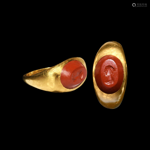 Roman Portrait Gemstone in Gold Ring