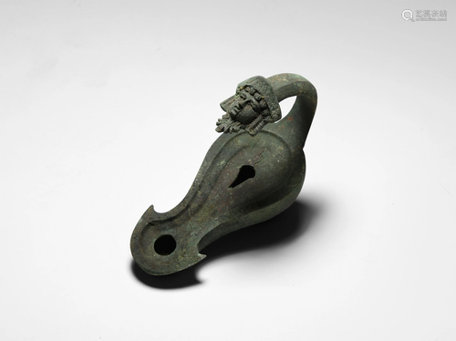 Roman Oil Lamp with Bacchant Handle