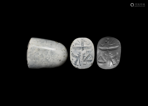 Stamp Seal with Winged Lion and Lamassu