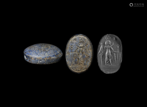 Phoenician Lapis Lazuli Scarab with Pharaoh