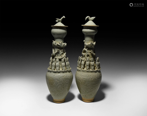 Chinese Song Glazed Granary Jar Pair