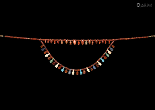 Egyptian Carnelian and Glass Amulet Necklace