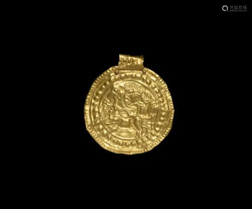 Pre-Viking Gold Bracteate with Deity and …
