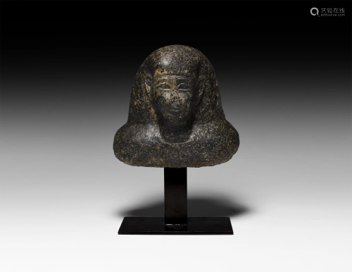Diorite Bust of a Dignitary with Hieroglyphic