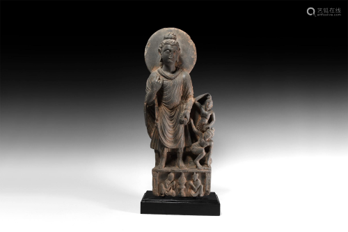 Gandharan Buddha Figure with Attendants