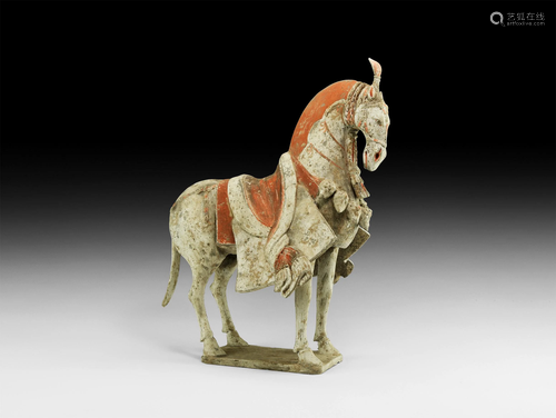 Chinese Qi Walking Caparisoned Horse Figure