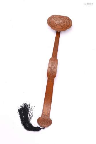 A CHINESE BAMBOO VENEER RUYI SCEPTER