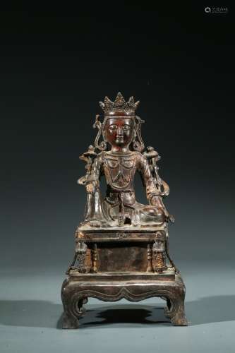 A CHINESE BRONZE FIGURE OF SEATED BODHISATTVA