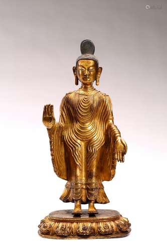 A CHINESE GILT BRONZE FIGURE OF STANDING BODHISATTVA