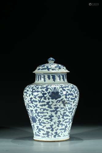 A CHINESE BLUE AND WHITE JAR WITH COVER