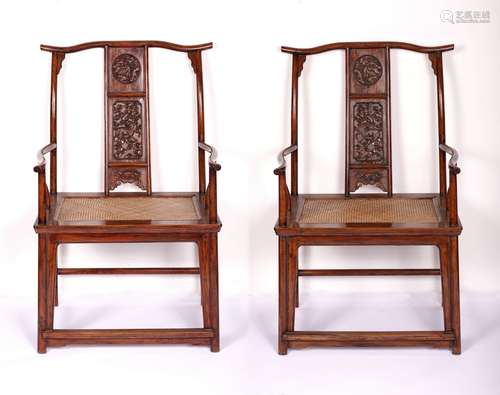 A PAIR OF HUANGHUALI YOKEBACK ARMCHAIRS