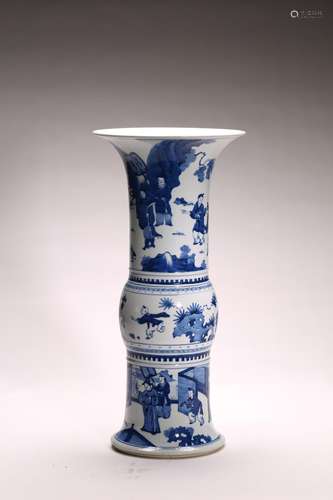 A CHINESE BLUE AND WHITE 'FIGURES' GU VASE