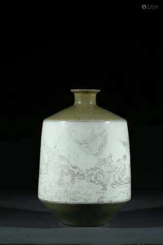 A CHINESE CELADON GLAZE 'WARRIORS' VASE