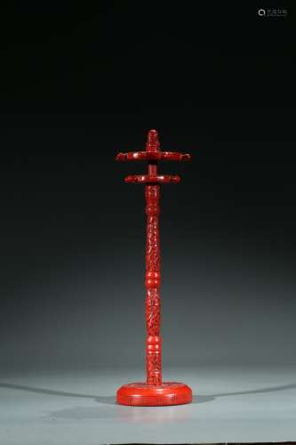 A CHINESE CINNABAR LACQUER BRUSH STAND