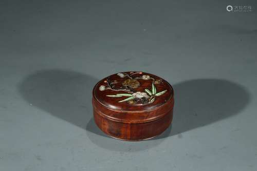 A CHINESE HUANGHUALI INLAID BOX AND COVER