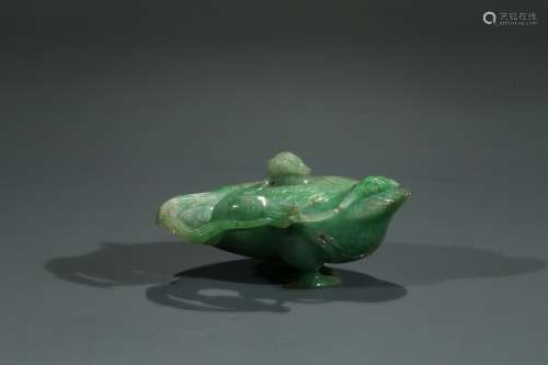 A CHINESE JADEITE 'GOOSE' WATERPOT AND COVER