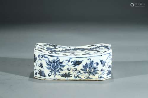 A BLUE AND WHITE GLAZE 'DRAGON' PILLOW