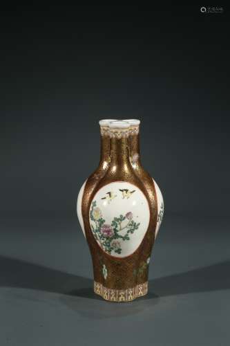 A CHINESE FAMILLE ROSE 'FLOWERS' TRI-NECK VASE