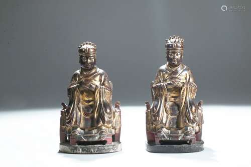 A PAIR OF GILT-PAINTED 'TAOIST' GOD WOOD FIGURES