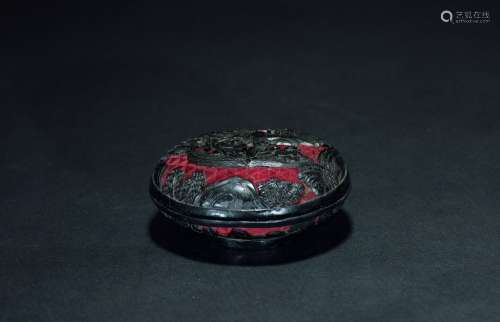 A CINNABAR LACQUER FIGURES PASTE BOX