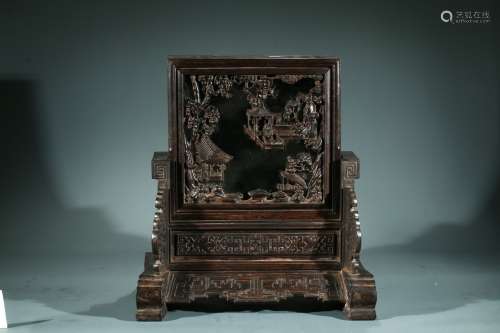 A CARVED ZITAN 'PAVILION' TABLE SCREEN