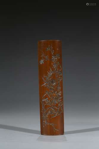 A CARVED BAMBOO 'CRANES AND PINE' WRISTREST