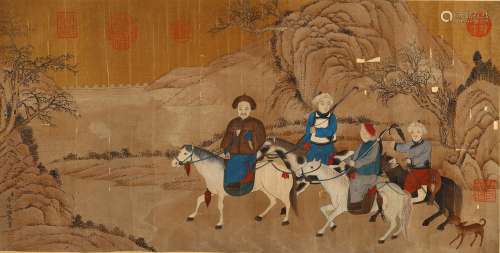 COLOR AND INK ON SILK PAINTING IN MANNER OF JIN TINGBIAO