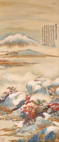 COLOR AND INK ON PAPER 'SNOWY LANDSCAPE' PAINTING, WU HUFAN
