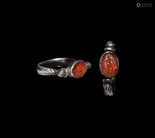 Roman Silver Ring with Asclepius Gemstone