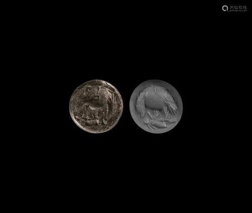 Roman Silver Intaglio with Eagle and Rabbit