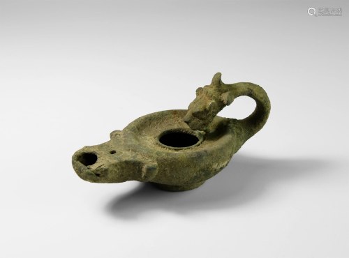 Roman Oil Lamp with Panther-Head Handle