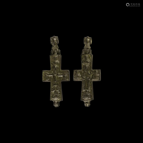 Byzantine Reliquary Cross Pendant with Saints