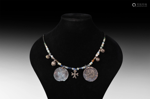 Byzantine Glass Bead Necklace with Silver…