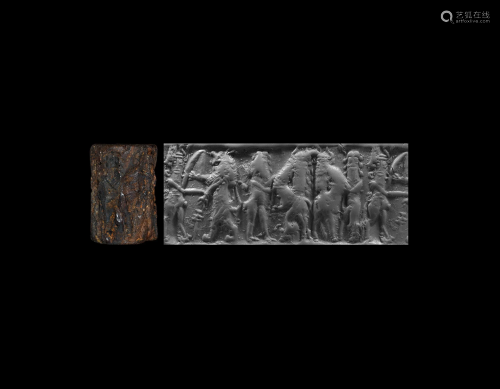 Old Akkadian Cylinder Seal with Enki a…