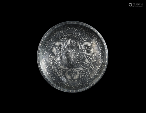Indian Bidriware Plate with Birds and Fish