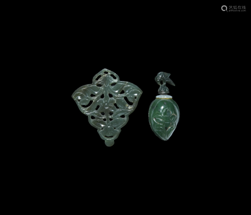 Indian Jade Perfume Bottle and Plaque Group