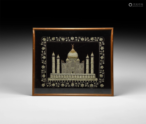Indian Silver Taj Mahal Embroidery Panel