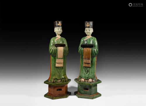 Chinese Ming Glazed Attendant Pair