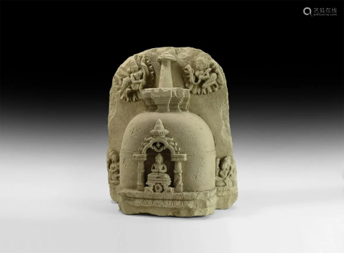 Indian Figural Stele with Stupa